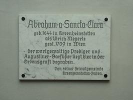 Gedenktafel Augustinerkirche, Abraham a Sancta Clara