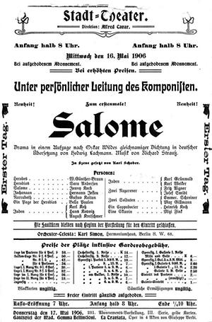 Ankündigung der österreichischen Erstaufführung der 'Salome' in Graz Ankündigung der österreichischen Erstaufführung der 'Salome' in Graz
