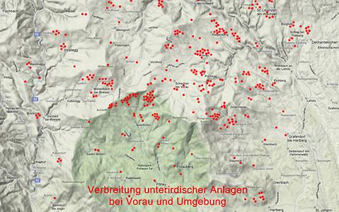 Verbreitung der unterirdischen Anlagen um Vorau Verbreitung der unterirdischen Anlagen um Vorau