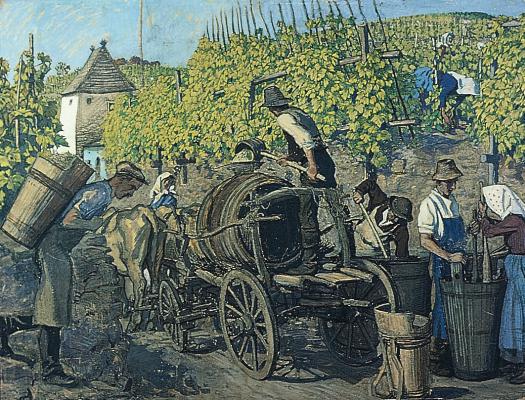 Weinlese in der Wachau. Gemälde von F. Andri, 1930 (Stadtmuseum St. Pölten, NÖ), © Stadtmuseum St. Pölten, für AEIOU
