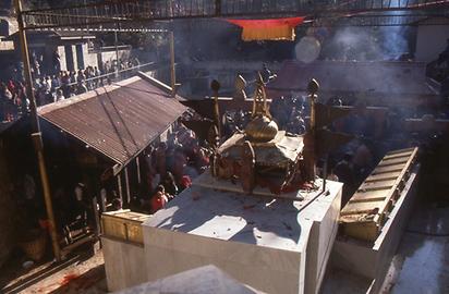 Above the goddess image there is a baldachin carried by four snakes Above the goddess image there is a baldachin carried by four snakes