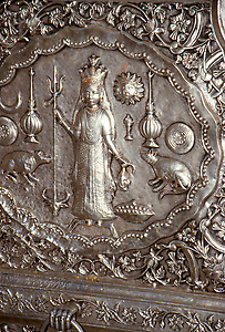 Silver relief with Karni Devi at the gate of the Temple Silver relief with Karni Devi at the gate of the Temple