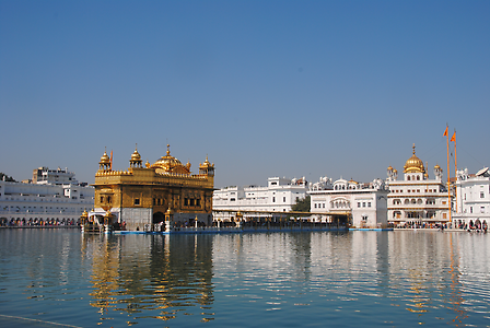 The Golden Temple of Amritsar is situated amid the Holy Sea of Amrita sagar The Golden Temple of Amritsar is situated amid the Holy Sea of Amrita sagar