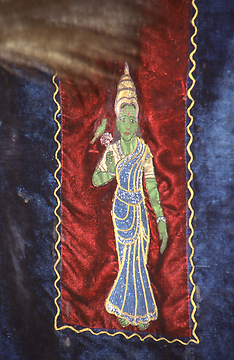 The goddess on a curtain of the litter in which she is carried in the night to her consort Shiva The goddess on a curtain of the litter in which she is carried in the night to her consort Shiva