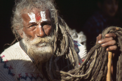 Vaishnava-Sadhus, the vertical signs on his forehead represent the footprint of God Vishnu Vaishnava-Sadhus, the vertical signs on his forehead represent the footprint of God Vishnu