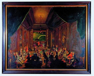 Bild einer Logensitzung; rechts vorne angeblich W.A.Mozart - Wien Museum Bild einer Logensitzung; rechts vorne angeblich W.A.Mozart - Wien Museum