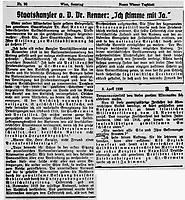 Das >Ja< Renners zur Volksabstimmung 1938 Das >Ja< Renners zur Volksabstimmung 1938
