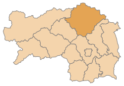 Lage des Bezirks Bruck-Mürzzuschlag im Bundesland Steiermark (anklickbare Karte)