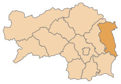 Lage des Bezirks Hartberg-Fürstenfeld im Bundesland Steiermark (anklickbare Karte)