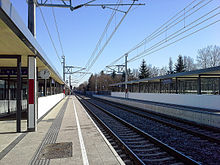 neue Bahnstation Klagenfurt West, Blick vom Bahnsteig 2 Richtung Osten (Stadtzentrum)